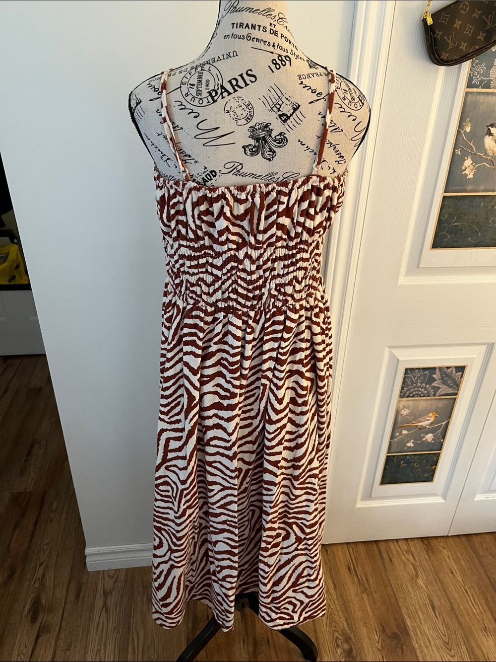Strapless Smocked Zebra-Print Maxi Dress in Brown and White - Picture 6 of 9